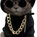 QWINEE 3Pcs Dog Hoodie Cat Apparel Dog Custume Set with Necklace and Sunglasses Pet Clothes for Puppy Small Medium Dogs Cats Multicolor S