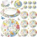 Tudomro 12 Pcs 14 Inches Spring Floral Daisy Embroidered Placemats and Coaster Set of 6 Double Layer Round Table Placemats Washable Daisy Mats for Holiday Wedding Party Festival Dinner Decorations
