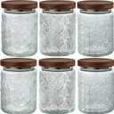 24 OZ Airtight Glass Storage Jar with Bamboo Lid - Vintage Glass Jar Vintage Food Containers Canisters Set for Kitchen Counter & Pantry - Ideal for Sugar, Flour, Coffee, Tea, Candy, Oats -6 Pack