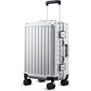 Carry On Luggage with Spinner Wheels, 8010S Aluminum Frame Zipperless Polycarbonate Hard Shell Suitcase (ZX-Core, Silver, 20 Inch)