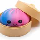 Blue Pink Rainbow Dumpling Squishies Stress Balls, Colorful Squishies Dumpling Fidget Sensory Toy with Food Steamer, Squeeze Dough Ball for Stress Relief, Stretchy Desk Toys Gift
