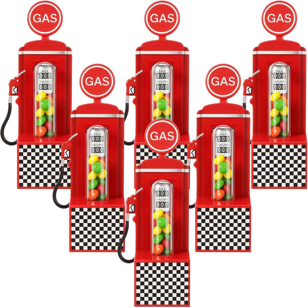 6 Pcs Gas Station Candy Favor Box with 6 Pcs Plastic Test Tubes Race Cars Party Treat Box Gas Station Race Cars Party Goodie Candy Tube for Racing Birthday Supplies(Red)