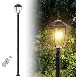 Kaqur 79" Solar Lamp Post Light, Dusk to Dawn Outdoor Waterproof Pole Lights, 3000K/4000K/6000K Vintage Black Solar Powered Column Lighting Fixtures for Garden, Patio, Pillar, Pathway, Yard, Lawn