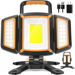 30W Rechargeable Work Light, 3000 Lumen Magnetic Work Light Battery Powered, Waterproof Portable Cordless Job Site Lighting for Construction Site, Workshop, Garage, Camping, and Car Repairing