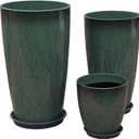 24,21,11 Inch Large Plastic Planters with Drainage Hole and Saucer - Set of 3 Tall Plant Pots Indoor Flower Pot Tall Round Planters Outdoor Large Tall Planter