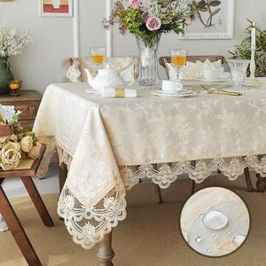SUTAVIA Lace Tablecloth Jacquard Waterproof Fabric Farmhouse Rectangular Table Cover Elegant Antique Flower Table Cloths for Home Decor Party Kitchen Dining Table(Champagne, Rectangle, 60"x84")