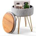 Cpintltr Modern Velvet Foot Rest Stool Upholstered Round Storage Ottomans Multipurpose Dressing Stools Luxury Home Decor Ottoman Coffee Table Top Cover Footstool with Metal Legs for Couch Light Grey