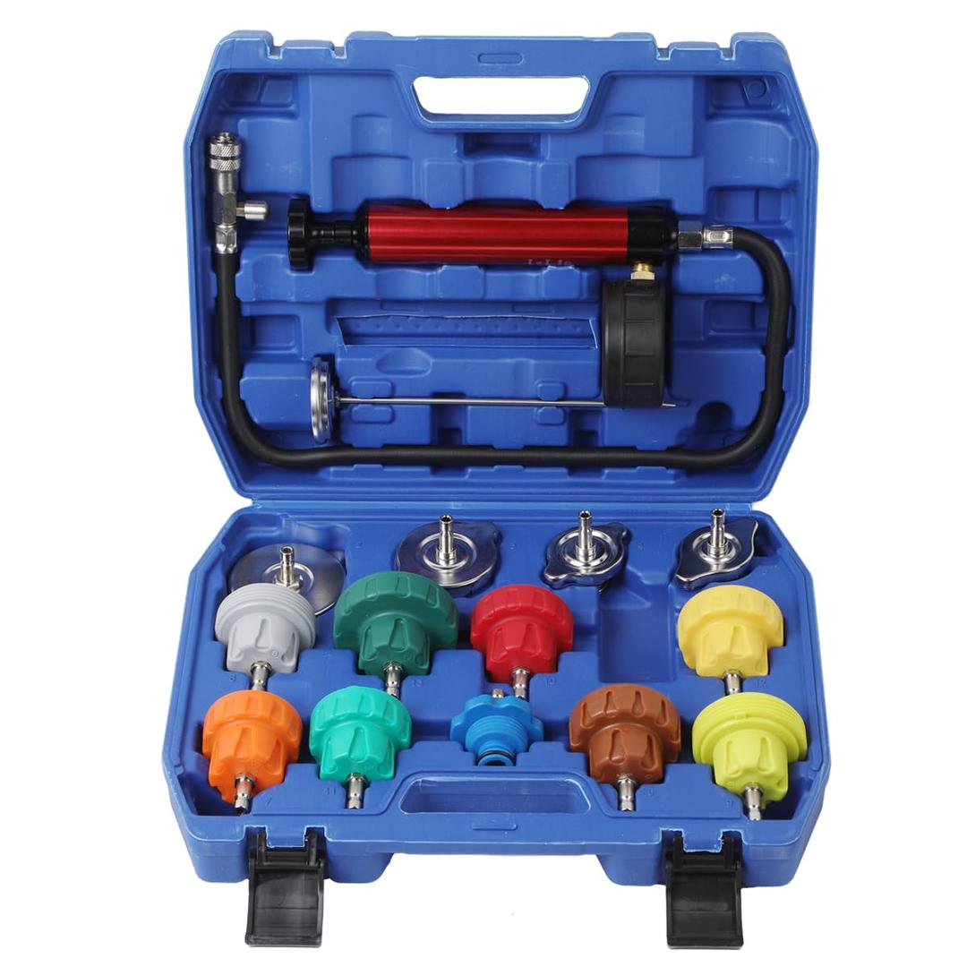 Radiator Pressure Tester Kit, Coolant Pressure Tester for Automotive Cooling System Water Tank Leakage Detection (Universal Fit 15PCS)