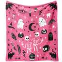 Yiyhuxf Halloween Blanket,Cute Kawaii Ghost Skeleton Goth Occult Creepy Witch Pumpkin for Women,Halloween Flannel Fleece Throw Blanket for Home Living Room Bed Chair Decor Pink 60"x50"