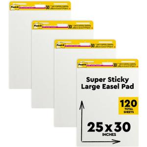 Post-it Super Sticky Easel Pad, 25 in x 30 in, White, 30 Sheets/Pad, 4 Pads/Pack, Great for Virtual Teachers and Students (559 VAD 4PK)