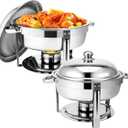 2 Pack 5QT Chafing Dish Buffet Set, Round Chafers for Catering with Lids, Stainless Steel Buffet Servers and Warmers Set, Food Warmer for Parties Weddings Catering and Dinners (2Pack-Stainless steel)