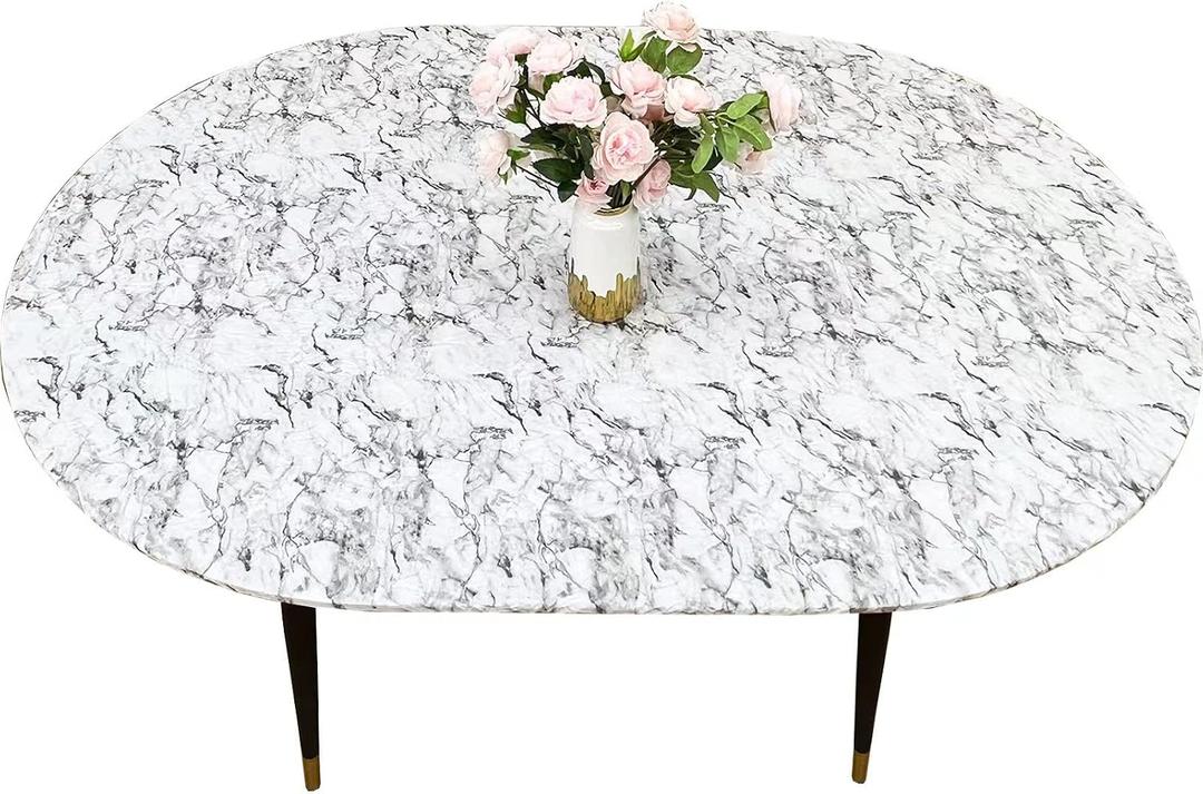 Pioggia Oval Vinyl Fitted Tablecloth with Flannel Backing Elastic Table Cloth Waterproof Oil-Proof Plastic Table Cover Best for Up to 48" x 68"