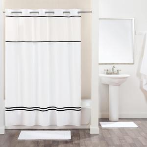 Hookless Fabric 3-in-1 Shower Curtain Set with PEVA Its A Snap! Snap-In Liner and Window, 71x74 In., White/Black