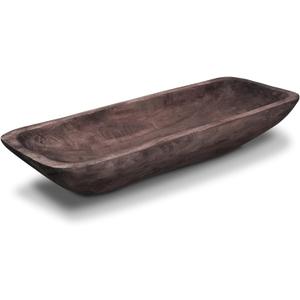 Wooden Dough Bowl - Vintage Oblong Natural Root Hand Carved Bowl for Home Decor, Rustic Farmhouse Centerpiece, 18.5x7.1x3.15 Inches