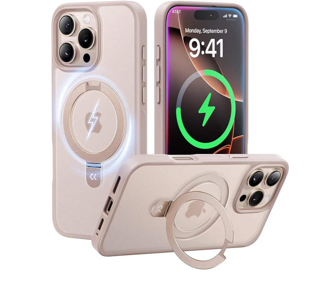 CASEKOO Designed for iPhone 16 Pro Case with Magnetic Invisible Stand [Military Drop Protection] [Compatible with MagSafe] Shockproof Slim Matte Translucent Case 6.3 Inch, Desert Gold
