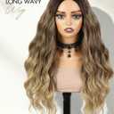 U Part Long Wavy Wig for Black Women Long Body Wavy V Part Wigs 24 Inches Ombre Brown Wear and Go Glueless Wig No Leave Out Clip in Synthetic Half Wigs Beginner Friendly (Ombre Brown)