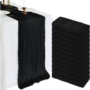12 Pack 10FT Black Cheesecloth Table Runner 120 Inch Long Gauze Rustic Boho Spring Cheese Cloth Table Runner Sheer Fabric Decorations for Holiday Party Wedding Banquet Bridal Baby Shower Dcor