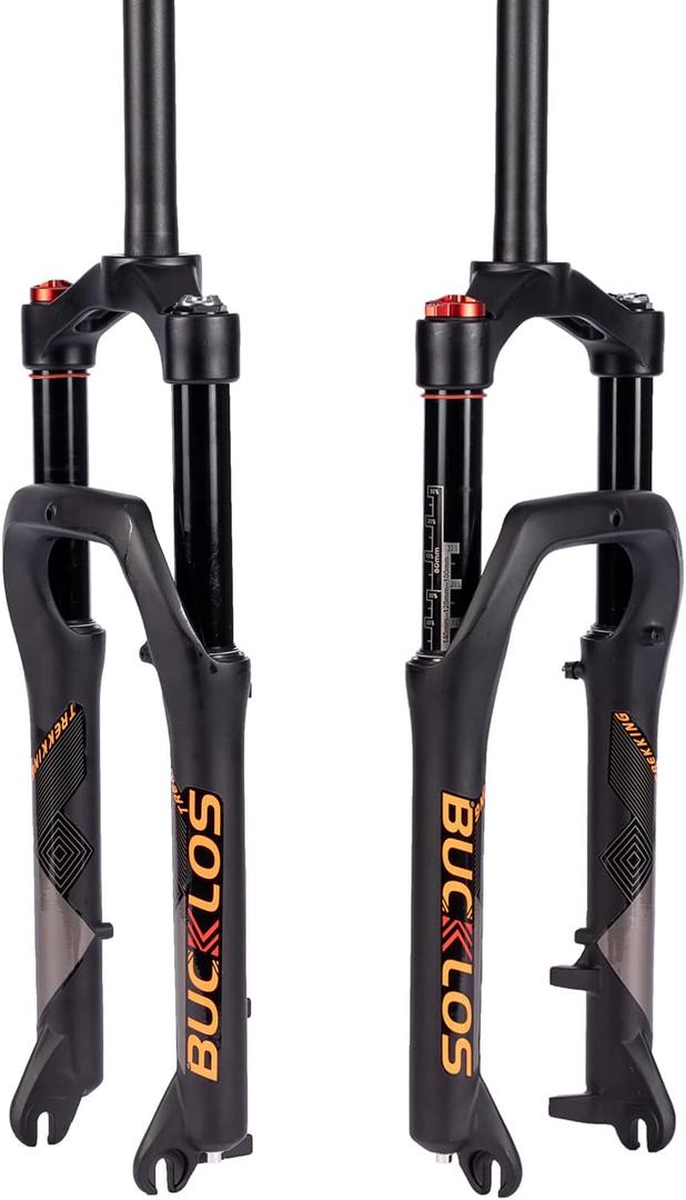 BUCKLOS 20 inch Air MTB Suspension Fork 4.0 Fat Tire, 140mm Travel Spacing Hub 135mm 1 1/8 Straight Tube Manual Lockout 9mm QR Mountain Bike Front Forks, fit Snow Beach XC E-Bikes ect.