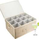 LotFancy Stemware Storage Container, Hard Shell, Large Wine Glass Storage Box for Moving, Stackable, Foldable, Crystal Glassware, Drinkware Case with Dividers & Handles, 21x15.5x10, Beige