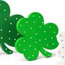 4E's Novelty 3 Pack St Patricks Day Wooden Shamrocks Decor - Freestanding Green Wooden Shamrocks for Tiered Tray, Saint Pattys Day Table Decorations Centerpieces, Desk Home Decor