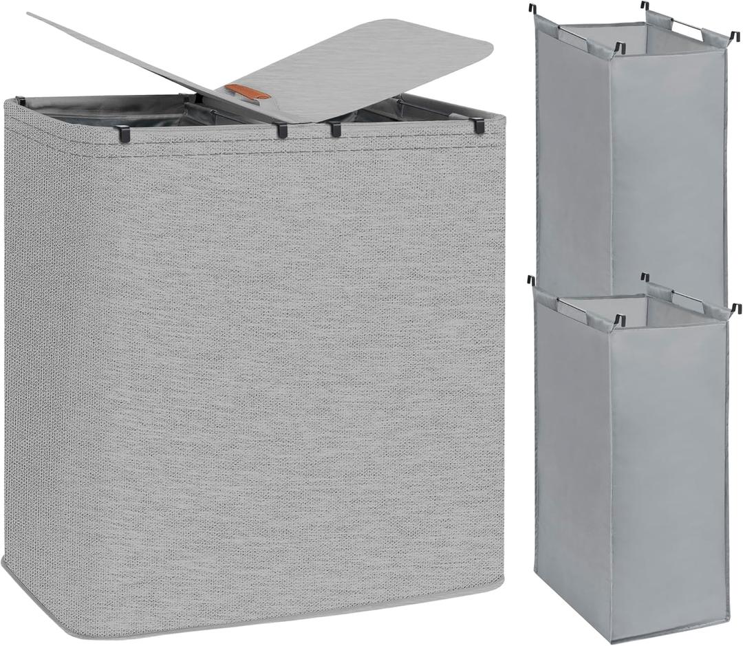 STORAGE MANIAC Double Laundry Hamper, 136L Laundry Sorter with Lid and Removable Bags, Clothes Hamper, Large 2 Section Clothes Basket with Handles for Small Space, Dorm, Closet, Bathroom, Gray STORAGE MANIAC Double Laundry Hamper, 136L Laundry Sorter with Lid and Removable Bags, Clothes Hamper, Large 2 Section Clothes Basket with Handles for Small Space, Dorm, Closet, Bathroom, Gray