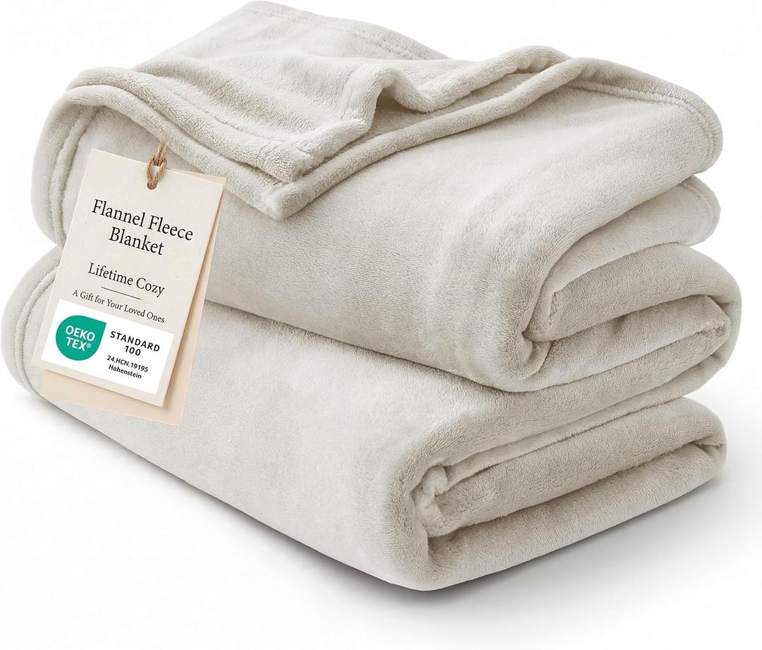 Bedsure Fleece Blanket Twin Blanket Linen - 280GSM Soft Lightweight Plush Cozy Blankets for Bed, Sofa, Couch, Travel, Camping