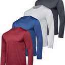 Real Essentials 4 Pack: Mens Long Sleeve Dry Fit T Shirts Hiking Fishing Workout Gym Work Sun UPF 50 Wicking Running Tee, Size Large
