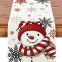 OTOSTAR Snowflakes and Red Snowman Christmas Table Runner, Xmas Seasonal Winter Holiday Kitchen Dining Table Decoration for Home Party Decor 13x48 Inch