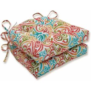 Pillow Perfect Outdoor/Indoor Corinthian Dapple Chair Pads, 15.5" x 16", Blue, 2 Pack