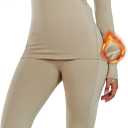 ALLZERO Thermal Underwear for Women Fleece Lined Base Layer Set - Winter Long Johns for Cold Weather (Beige, M)