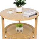 ZYBT Rattan Coffee Tables for Living Room, Small Coffee Table for Small Spaces, Round Coffee Table with Storage, Wooden Circle Center Tea Table (Natural)