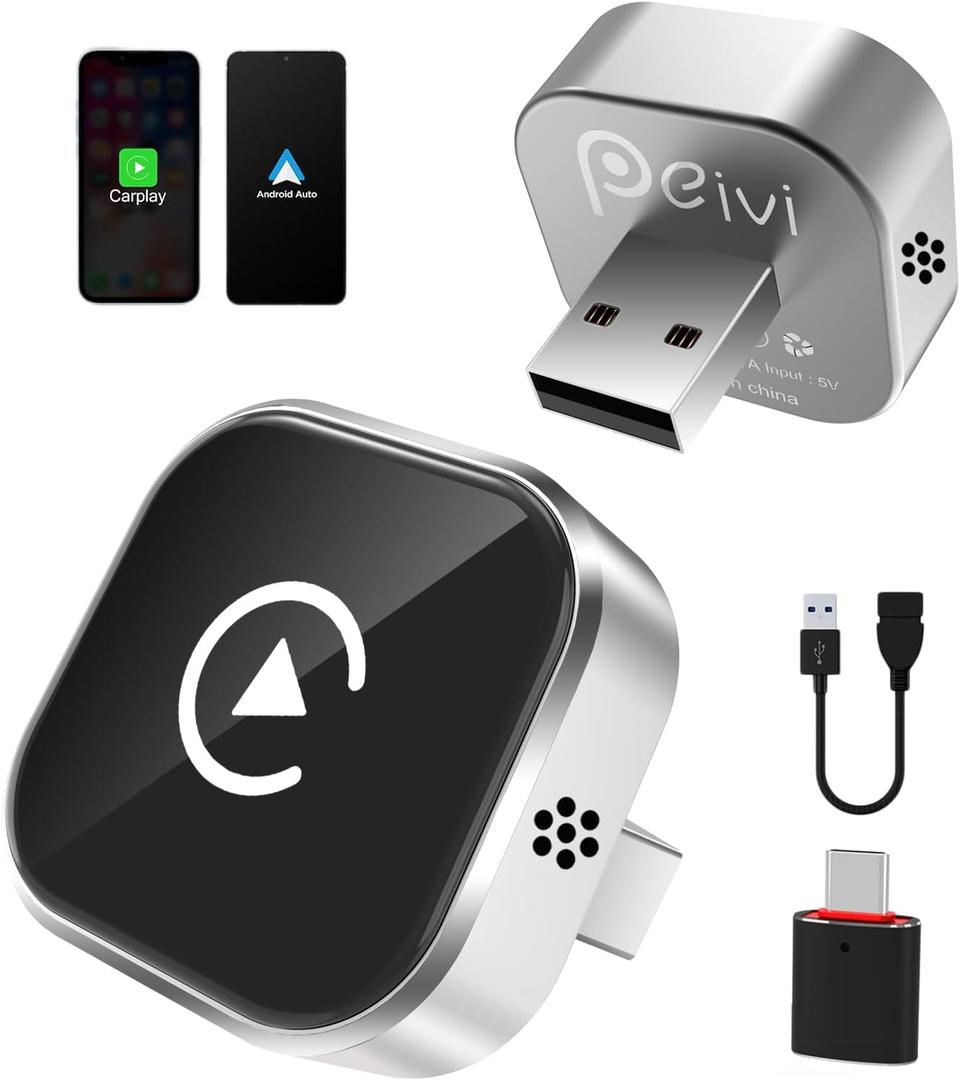 Wireless Carplay Adapter for Apple iPhone & Android Auto Wireless Adapter 2 in 1,2025's Newly Upgraded,Ultra-Compact Design,Larger Vents,Faster and More Stable Connection,for iOS 10+ & Android 11+