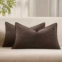 JUSPURBET 16x24 Throw Pillow Covers Set of 2 Decorative Pillow Covers for Couch Sofa Bed Cozy Chenille Lumbar Cushion Covers Cases with Invisible Zipper for Living Room Home Decor,Dark Brown