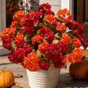 Fake Geraniums Artificial Flowers for Outdoors Fall Autumn Decoration, 6 Bundles Silk Geraniums Look Real Faux Fall Flowers Plants for Front Door Garden Planter Patio Balcony Yard Home Indoor, Mix