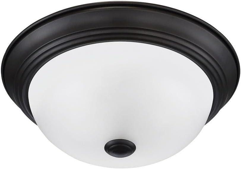 DESIGNERS FOUNTAIN 2-Light Flush Mount Ceiling Light, 11 Inch Lighting Fixture for Kitchen, Bedroom, Bathroom, and Hallway, Oil Rubbed Bronze with Etched Glass, 1257S-ORB-W