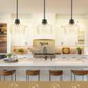 Emak 10 Inch Large Pendant Light, Black Pendant Lights Kitchen Island with Seeded Glass Shade, Modern Farmhouse Island Lights for Kitchen, Dining Room, Entrance, PL126-BK-SG