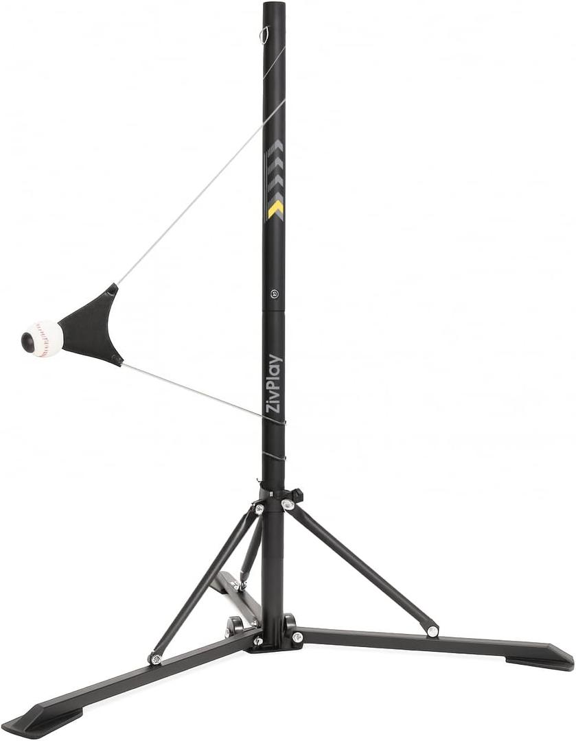 ZivPlay Baseball Hitting Trainer Baseball Swing Trainer Softball and Baseball Training Equipment for Batting Practice Simulates Real Pitch Portable with Wheels Height Adjustment (Ambidextrous)