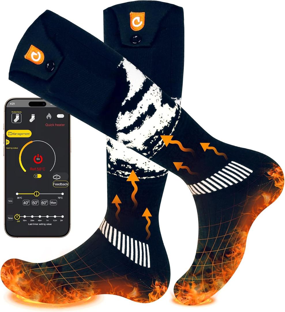 Rechargeable Heated Socks for Men Women 6000mAh APP Control for Winter Outdoor Working Hiking Skating Camping Hunting (Dark Blue)