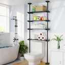 SUNALLY Over The Toilet Storage Shelf, 4-Tier Adjustable Over Toilet Bathroom Organizer,Tension-Mounted Bathroom Storage Rack for Ceilings, No Drill Space-Saving Shelving for Small Rooms,Black