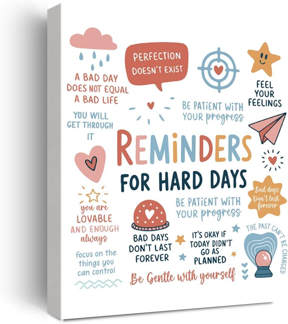 Xiolcxdr Mental Health Wall Art Decor Daily Affirmation Posters for Therapy Office Home Decor Positive Motivational Reminders for Hard Days Wall Art Poster Mental Health Gifts for Women Men