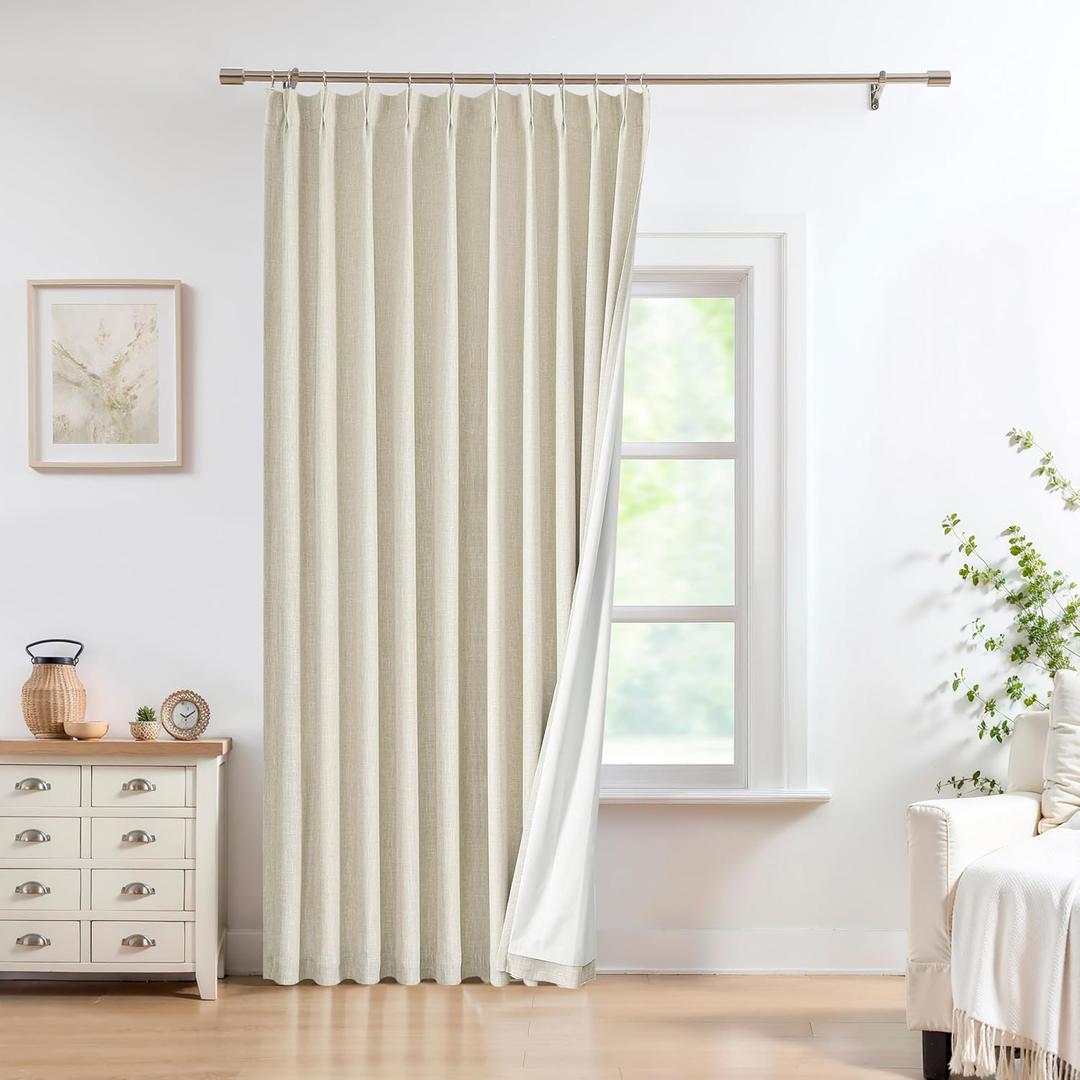 Pinch Pleated Blackout Curtain Panel with Full Blackout Liner Window Treatment Sets with Back Tab for Farmhouse Living Room Bedroom Thermal Insulated Drape with Hooks, 60"x95"x1, Sand/Linen