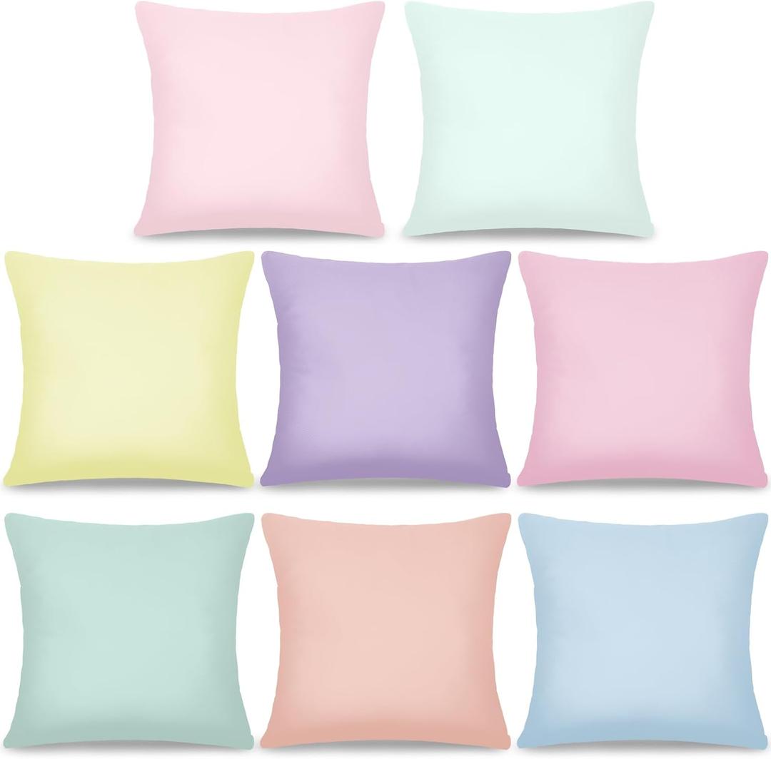 8Pcs 18 x 18 Inch Decorative Throw Pillow Covers Pastel Mix Color Pillow Cases Colorful Square Cushion Covers with Hidden Zipper for Couch Sofa Bedroom Patio Balcony,Linen MaterialCovers Only