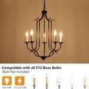 5-Light Black Farmhouse Chandelier, Adjustable Height Industrial Candle Pendant Light Fixture, Vintage Ceiling Lamp for Dining Room, Living Room, Bedroom, Foyer, Kitchen Island