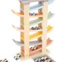 Joyreal Montessori Toddler Toys for 1 2 3 Year Old - 7 Level Wooden Car Ramp Racer Toys with 8 Mini Cars & 2 Garages - Christmas Birthday Gifts for 2 Year Old Boys and Girls