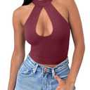 REORIA Women's Sexy Criss Cross Halter Neck Trendy Summer Sleeveless Nightout Cute Y2K Cutout Clubwear Going Out Crop Tops Concert Outfits for Women (Burgundy Medium)