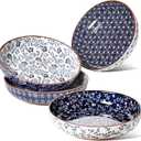 LE TAUCI Pasta Bowl 32 oz, Ceramic Salad Bowl, Japanese-Style Plate Bowls for Serving Pasta, Fruits, Salad, Noodle, Dinner, Soup, Mircrowave Oven Dishwasher Safe - 8.2 Inch, Set of 4, Vintage Blue