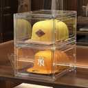 SCAVATA Hat Organizer Box, Stackable Clear Baseball Caps Holder Box Containers with Magnetic Door for Hats Snapback Cap Storag, Hat Rack Display Case, Holds 8 Hats Each (Clear, 2 Pack)