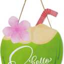 2 x Hello Summer Coconut & Flower Door Decor Sign - Wooden Welcome Home & Office Wall Art, 11.8x9.3" Hanging Plaque for Seasonal Celebration