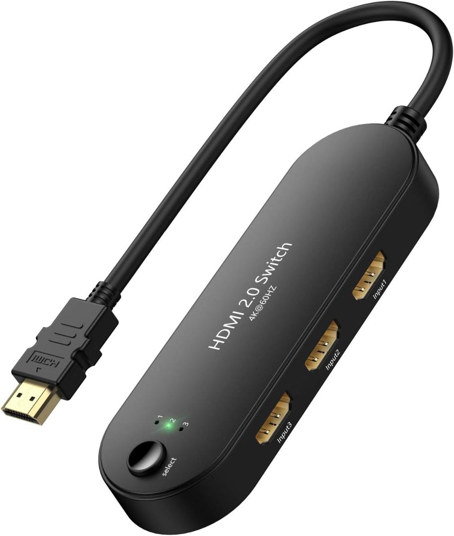 HDMI Switch 4K@60Hz, Vilcome 4K HDMI Splitter 3 in 1 Out, 3 Port Hdmi Switcher Box Supports UHD 3D HDR, Multi Port HDMI Hub Selector for Xbox PS3 4 5 TV Gaming Roku HDTV Fire Stick