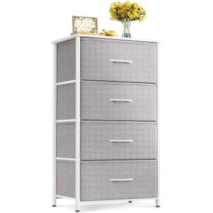 ODK Dresser for Bedroom with 4 Storage Drawers, Small Dresser Chest of Fabric Drawers with Sturdy Steel Frame, Wood Top, Light Grey
